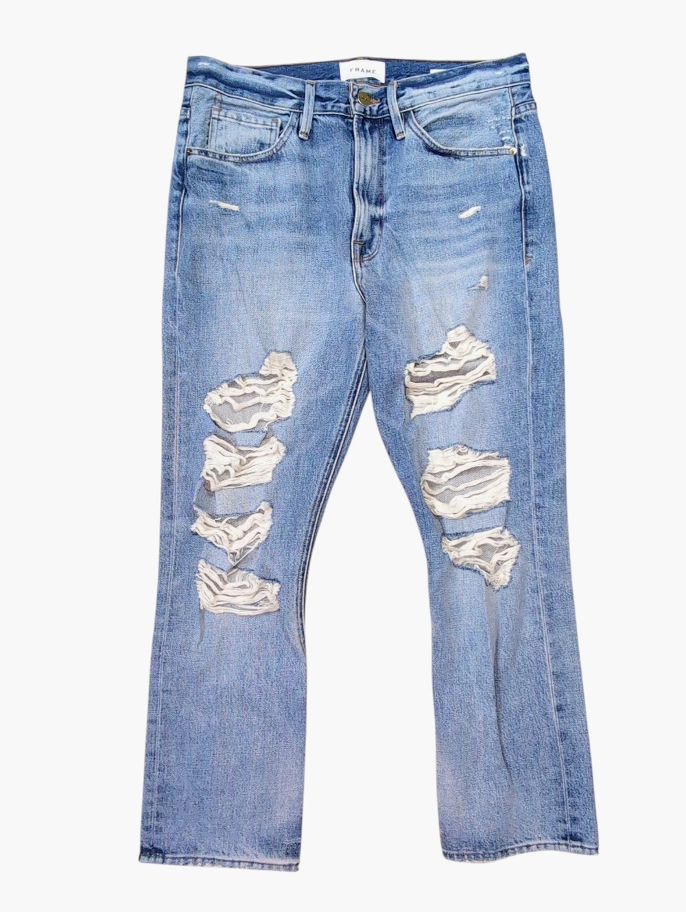 Frame Le Piper High Rise Ankle Cropped Distressed Jeans Ellington Rips Size 28